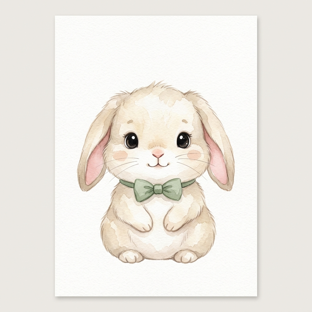Conejito adorable con corbatín verde